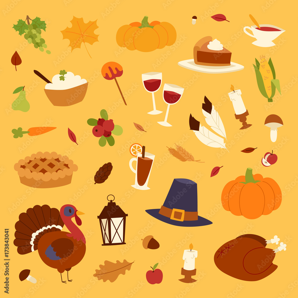 Happy Thanksgiving Day icons vector set for family celebration Happy Thanksgiving Day icons vector set for family celebration