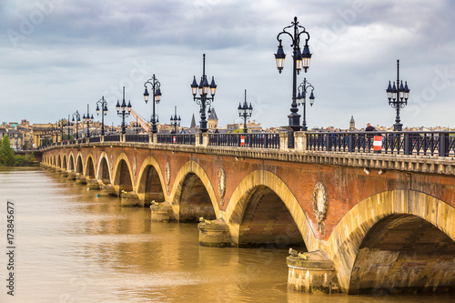 Old stony bridge in Bordeaux