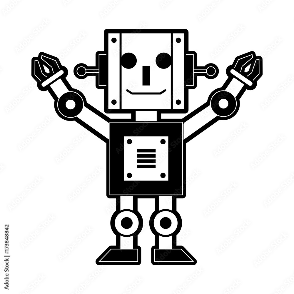 happy robot icon image vector illustration design black and white Stock  Vector | Adobe Stock
