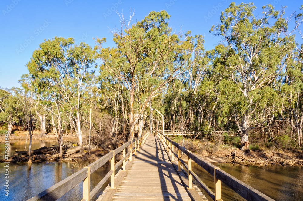 Boardwalk to the Horseshoe Lagoon Wetland and Floodplain Reserve - Moama, New South Wales, Australia
