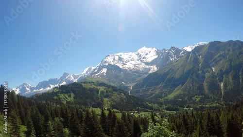 POv from train to Mont Blanc mountain massif (Chamonix valley, 
