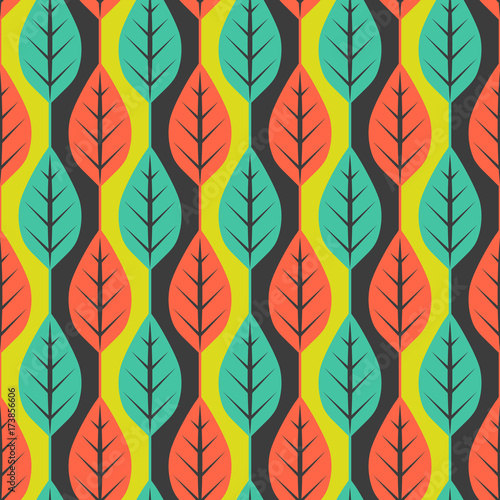 Colorful floral seamless pattern with leaves