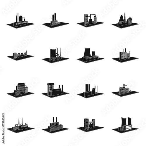 Processing factory,metallurgical plant and other production. Factory and industry set collection icons in black style isometric vector symbol stock illustration web.