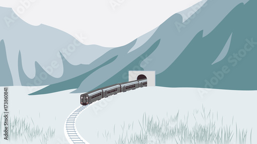 Train passing through tunnel under mountain