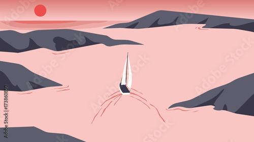 Sailboat sailing in the sea with beautiful sunset