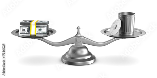 Garbage basket and money on...