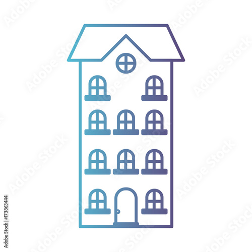 building apartment of four floors gradient color silhouette from blue to purple