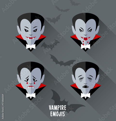 Set of vampire emojis. halloween design elements for for greeting cards, posters, banners, web design.