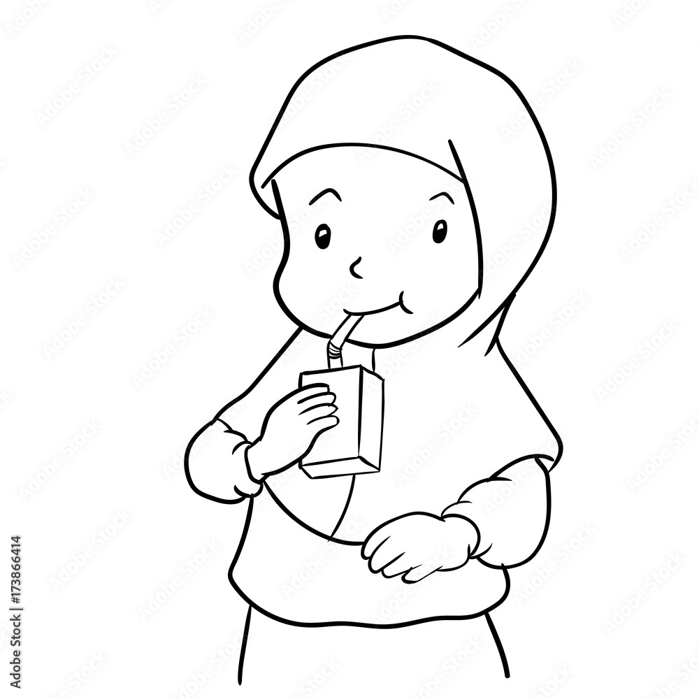 Hand drawing Muslim girl drinking milk-Vector Illustration Hand drawing Muslim girl drinking milk-Vector Illustration