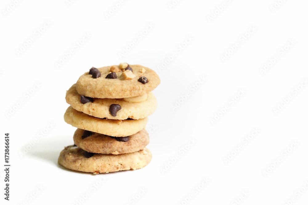 Stack of cookies on white background with copy space Stack of cookies on white background with copy space