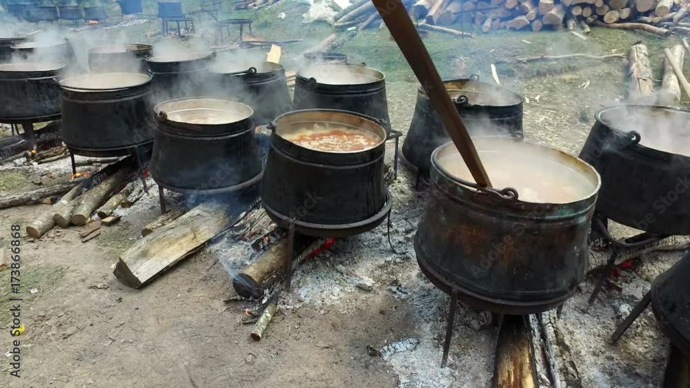 Cooking in the cauldron on the open fire