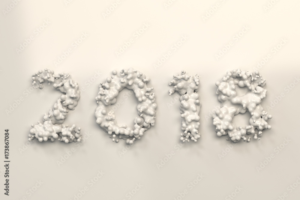 Liquid white 2018 number with drops on white background Liquid white 2018 number with drops on white background