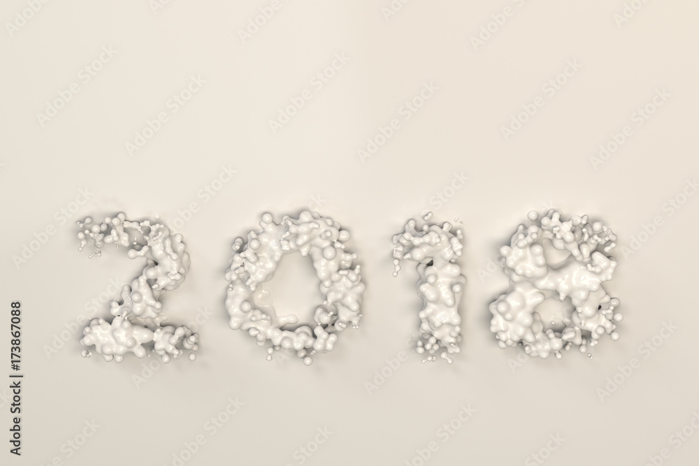 Liquid white 2018 number with drops on white background Liquid white 2018 number with drops on white background