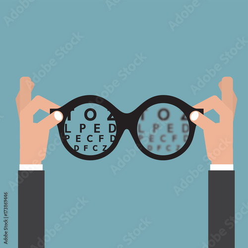 Hold hands Glasses Optician, Vision Of Eyesight Eye Care Concept Vector Illustration