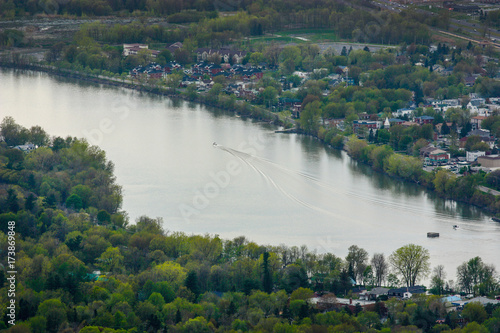 motor boat going through the richelieu river in beloeil quebec