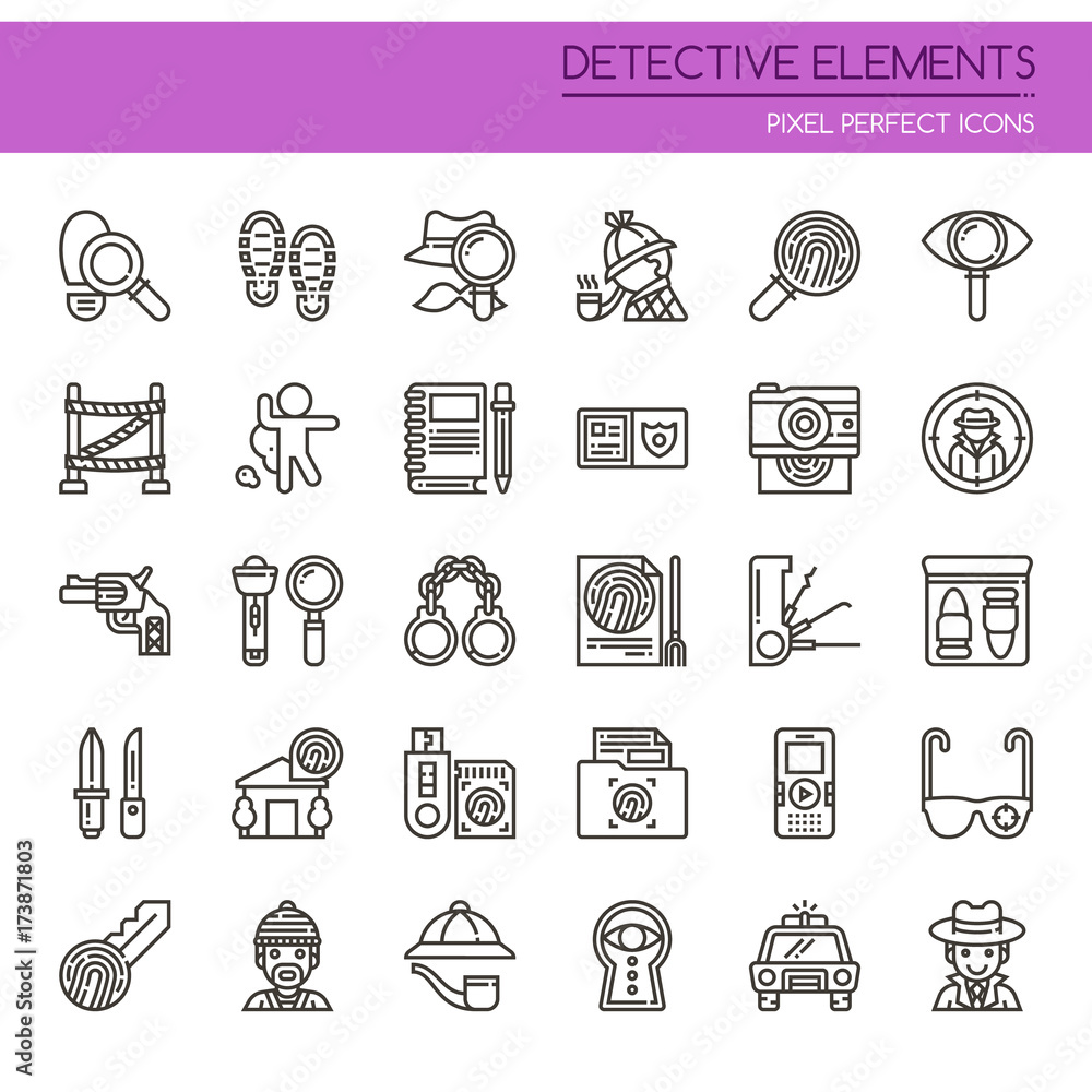 Detective Elements , Thin Line and Pixel Perfect Icons. Detective Elements , Thin Line and Pixel Perfect Icons.