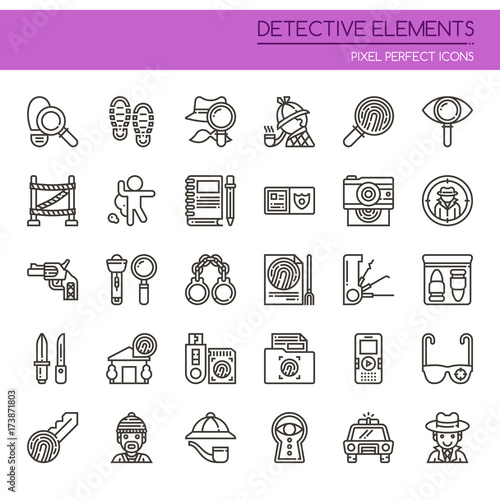 Detective Elements , Thin Line and Pixel Perfect Icons.