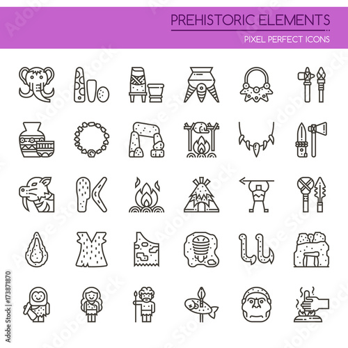 Prehistoric Elements , Thin Line and Pixel Perfect Icons.