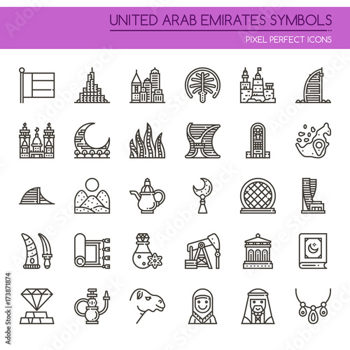 Canvas Print United Arab Emirates Symbols , Thin Line and Pixel Perfect Icons.