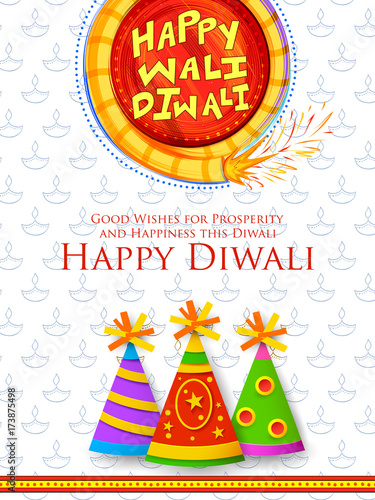 Colorful firecracker on Happy Diwali Holiday background for light festival of India