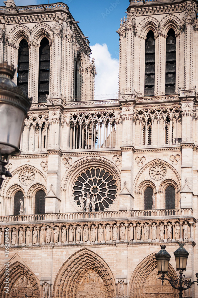 Facade  and towers of Notre Dame Cathedral Paris