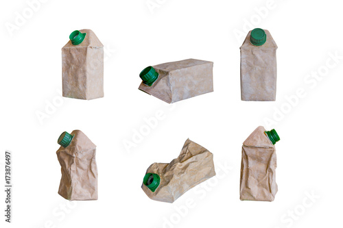  collection Brown milk carton is crumple isolated on white background