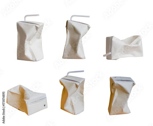  collection Brown milk carton is crumple isolated on white background