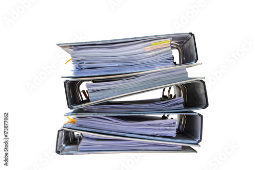 Pile of papers with document file isolated bound with string on white background