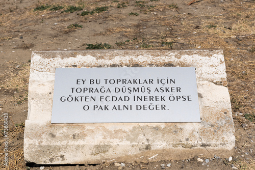 An information stone at the Anzac Cove Memorial in Canakkale, Turkey. photo