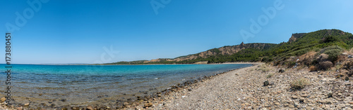 High Resolution panoramic view of ANZAC cove, site of World War I landing of the ANZACs on the Gallipoli peninsula in Canakkale Turkey