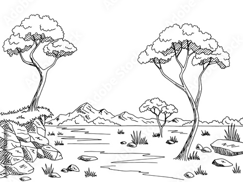 Savannah graphic black white landscape sketch illustration vector