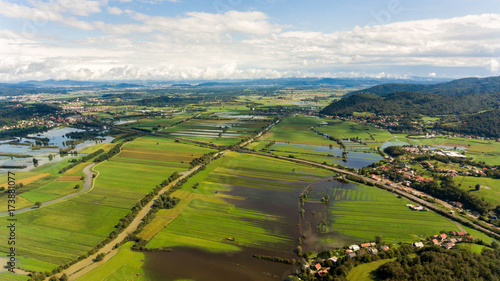 Aerial view of flooded fields. © anzebizjan