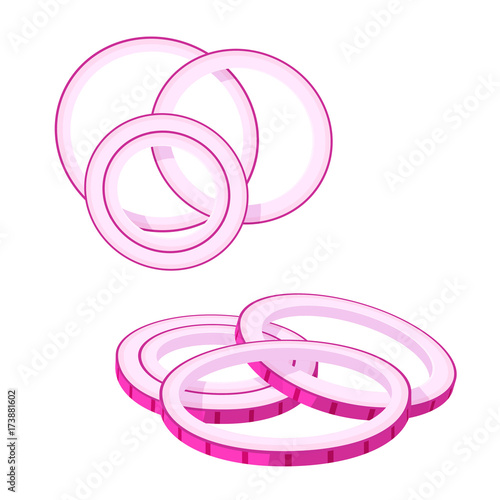 Hamburger ingredient. Red onion rings. Vector illustration cartoon flat icon isolated on white.