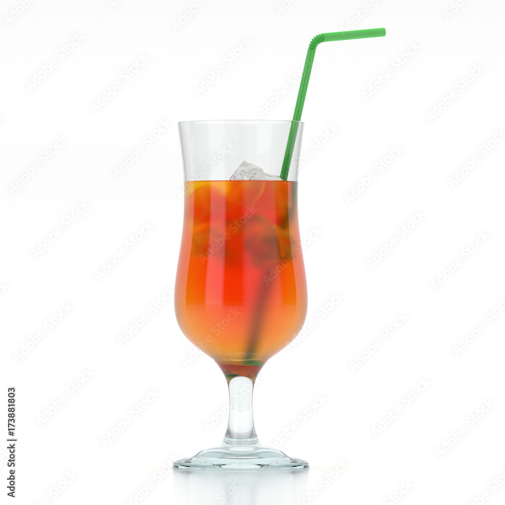 3D rendering glass with tropical cocktail and straw 3D rendering glass with tropical cocktail and straw