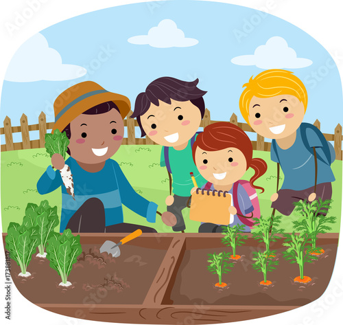 Stickman Kids Harvest Study Illustration