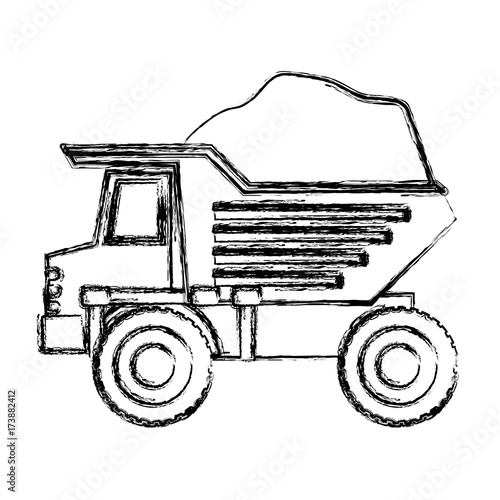 dump truck with load in monochrome blurred silhouette