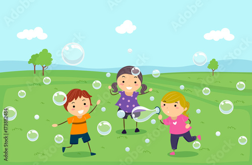 Stickman Kids Play Bubbles ...