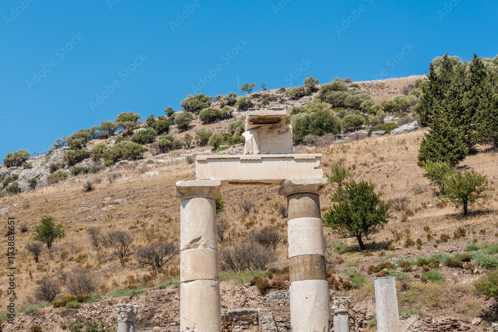 Ruins in Ephesus historical ancient city, in Selcuk,Izmir,Turkey.