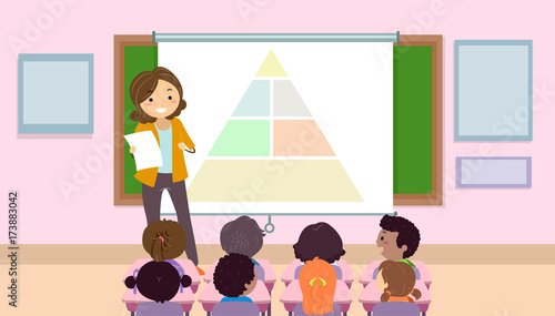 Stickman Kids Teacher Food Pyramid Illustration