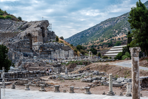 People visit ancient ruins at Ephesus historical ancient city, in Selcuk,Izmir,Turkey:20 August 2017