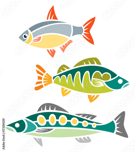 Stylized Fishes - Roach, Perch, Pike Perch,