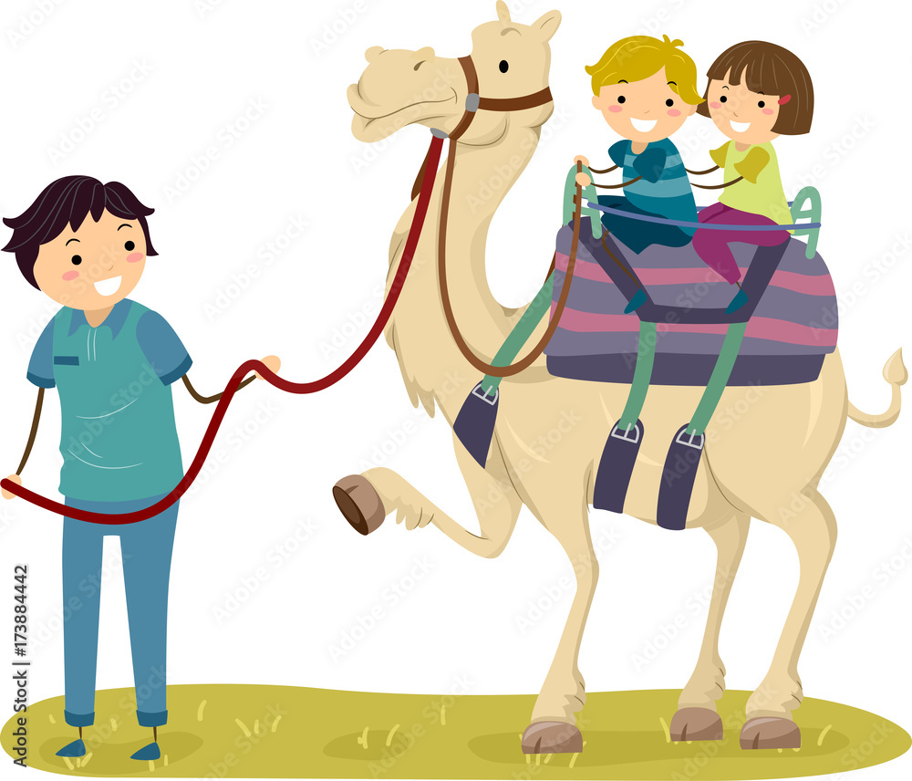 Stickman Kids Camel Ride Guide Illustration Stock Vector | Adobe Stock