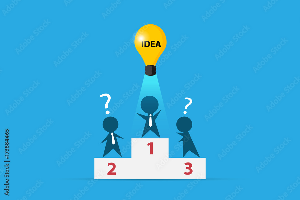 lightbulb shining on winner businessman who has idea on prize podium, competition and business concept lightbulb shining on winner businessman who has idea on prize podium, competition and business concept