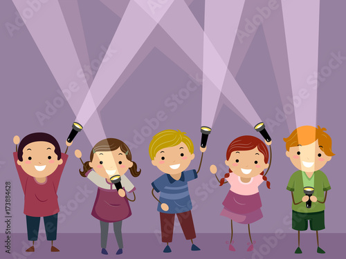 Stickman Kids Flashlight Dark Room Illustration