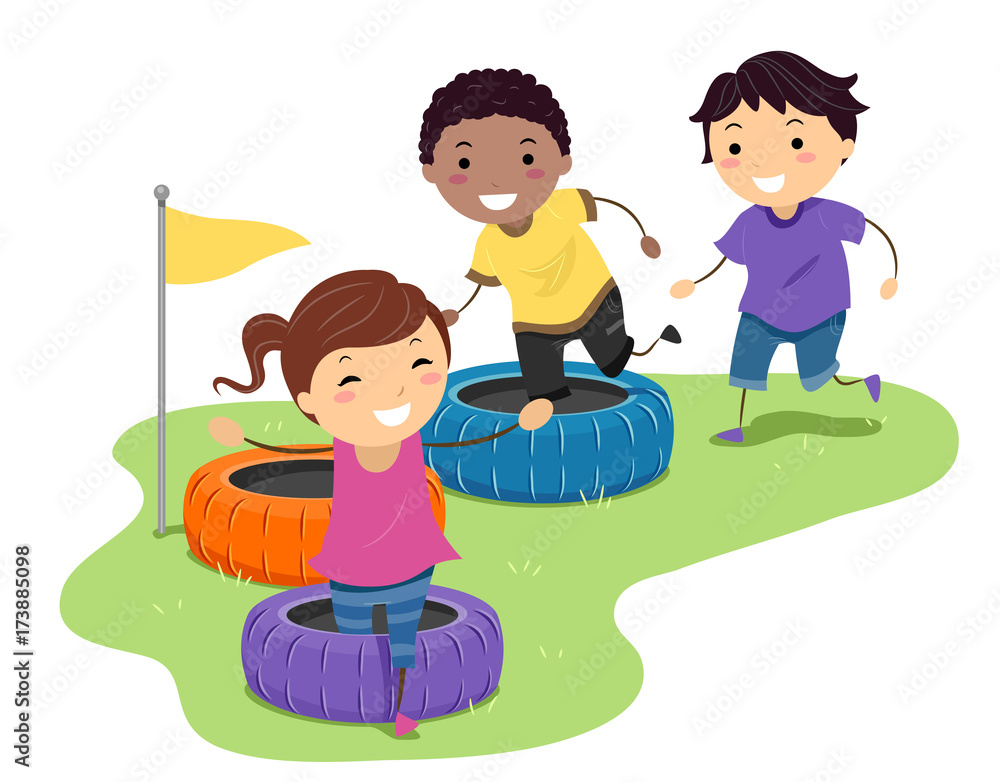 Stickman Kids Obstacle Tire Race Illustration Stock Vector | Adobe Stock