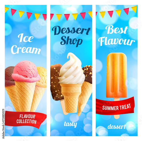Vector banners set for ice cream dessert shop