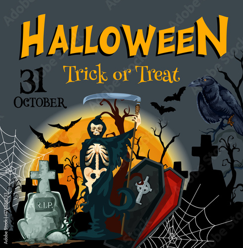 Halloween death party trick or treat vector poster