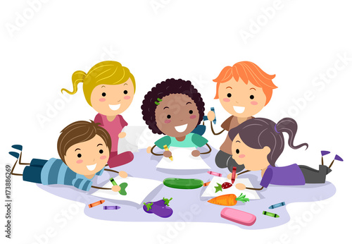 Stickman Kids Veggies Art Illustration