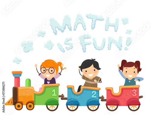 Stickman Kids Train Math 123 Illustration