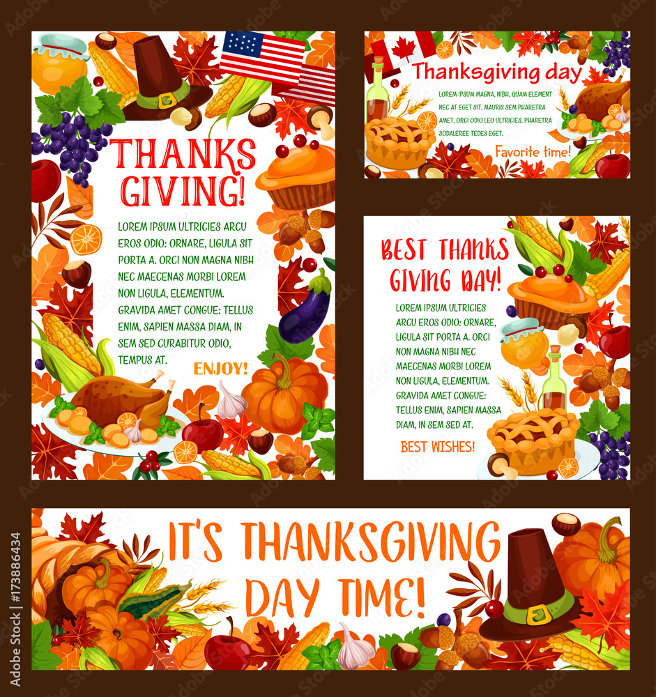 Fototapeta Thanksgiving Day greeting banner template set